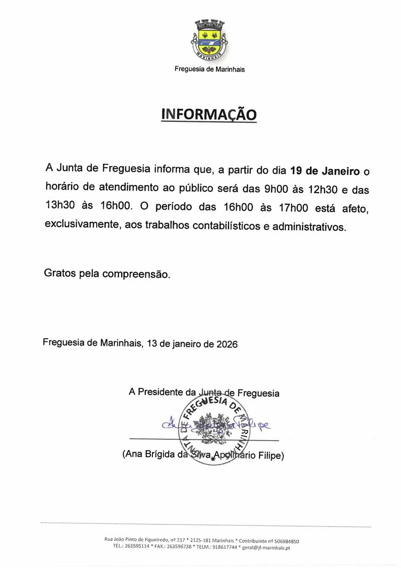 Novo horário de atendimento ao público